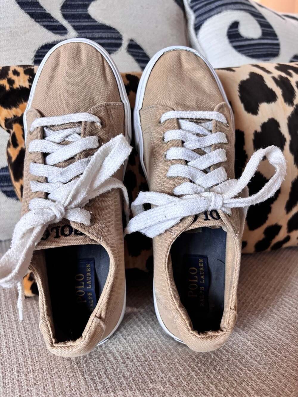 Polo Ralph Lauren Tan Canvas Low Top Lace-Up Sneakers